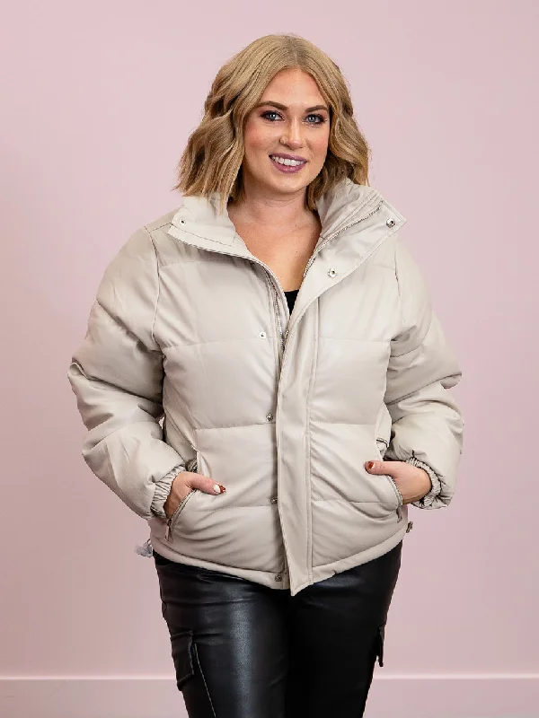 Limited-time offer – Shop top-rated clothing with massive discounts!  *NEW* DEX | Kennedy Faux Leather Puffer | Beige
