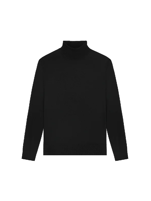 Big discounts – don’t miss out!  Men's Regenerative Merino Wool Turtleneck Sweater—black