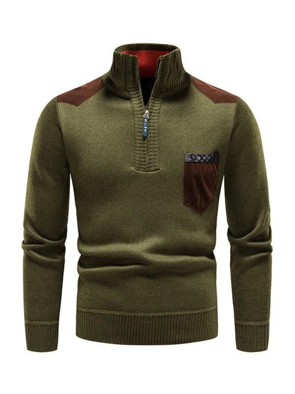 Shop stylish men’s clothing and enjoy amazing discounts.  Stand-Up Collar Patchwork Zipper Men Turtleneck Sweater