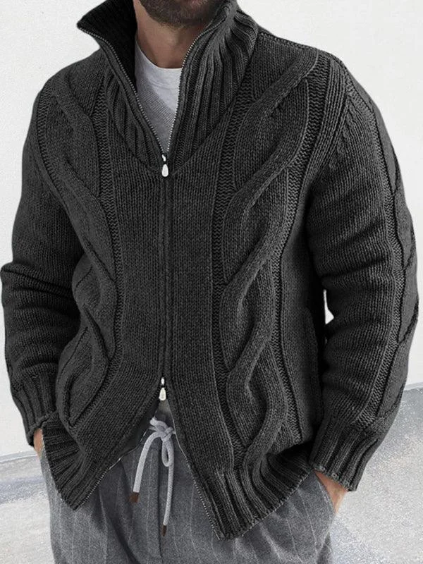 Shop smart, save big – men’s clothing sale on now!  Cable Zipper Men Cardigan Turtleneck Sweater