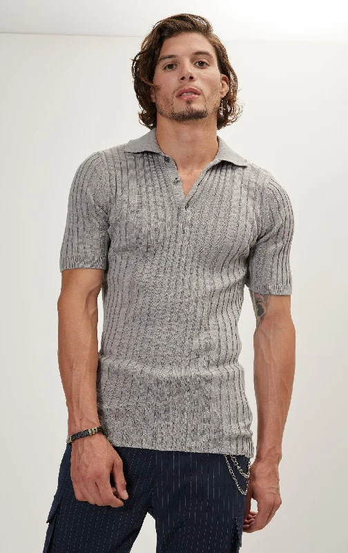 Get stylish outfits for every occasion – Shop now and save! Ribbed Short Sleeve Polo Neck T-Shirt - Grey Get stylish outfits for every occasion – Shop now and save! Ribbed Short Sleeve Polo Neck T-Shirt - Grey