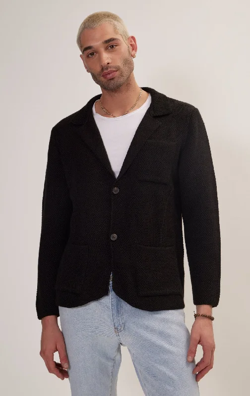 Grab your favorites before they’re gone – men’s clothing at great prices. Knitted Notch Laper Fitted Blazer - Black Grab your favorites before they’re gone – men’s clothing at great prices. Knitted Notch Laper Fitted Blazer - Black