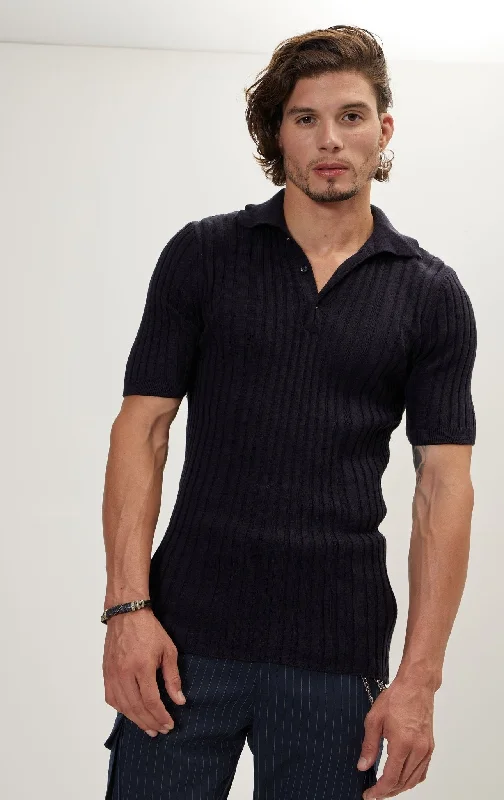 Shop online now for exclusive savings on men’s clothing. Ribbed Short Sleeve Polo Neck T-Shirt - Navy Shop online now for exclusive savings on men’s clothing. Ribbed Short Sleeve Polo Neck T-Shirt - Navy