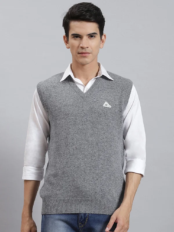 Shop men’s  clothing for all seasons – Save big today!  Men Grey Solid V Neck Sleeveless Sweaters/Pullovers