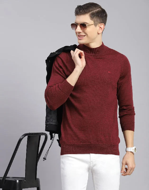 – Shop stylish items today!  Men Maroon Solid T Neck Full Sleeve Sweater