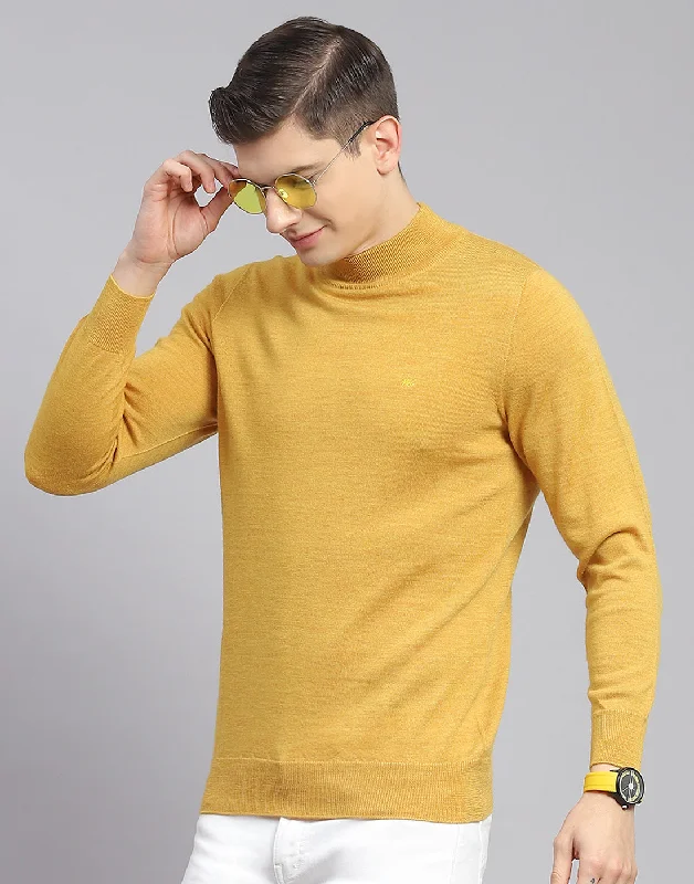 Limited-time offer – Shop top-rated clothing with massive discounts!  Men Mustard Solid T Neck Full Sleeve Sweater