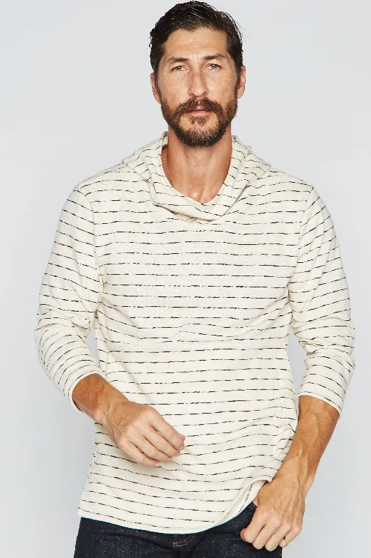 Get ready for the season with exclusive savings on trendy clothes.  Men's Cambridge 3/4 Sleeve Cowl Neck Visor Hoodie Sweater - Hacci Slub Black/Ivory Stripe