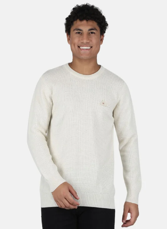 Huge savings on popular clothing styles –  Men Off White Self Design Pullover