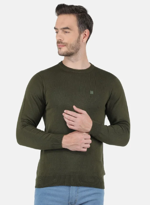 Limited-time promo – up to 70% off on men's essentials.  Men Olive Solid Sweater