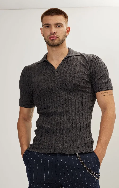 Big discounts on men’s wear – Shop now and save! Ribbed Short Sleeve Polo Neck T-Shirt - Anthracite Big discounts on men’s wear – Shop now and save! Ribbed Short Sleeve Polo Neck T-Shirt - Anthracite