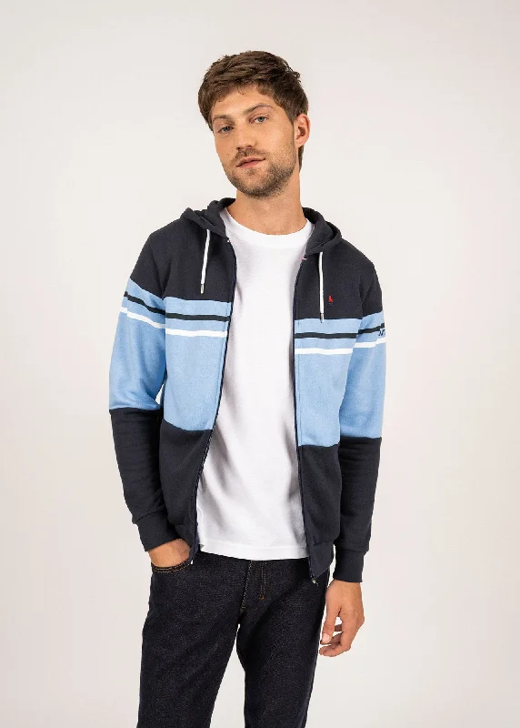 Shop the best clothing sales of the year!  ULRICK - Zip-Up Hoodie by Maison FT | 100% Cotton (NAVY / LIGHT BLUE / WHITE)
