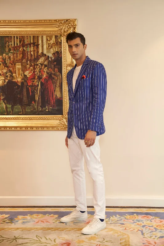 Limited-time offer!  Amalfi Linen Blue Jacket With White Pinstripes