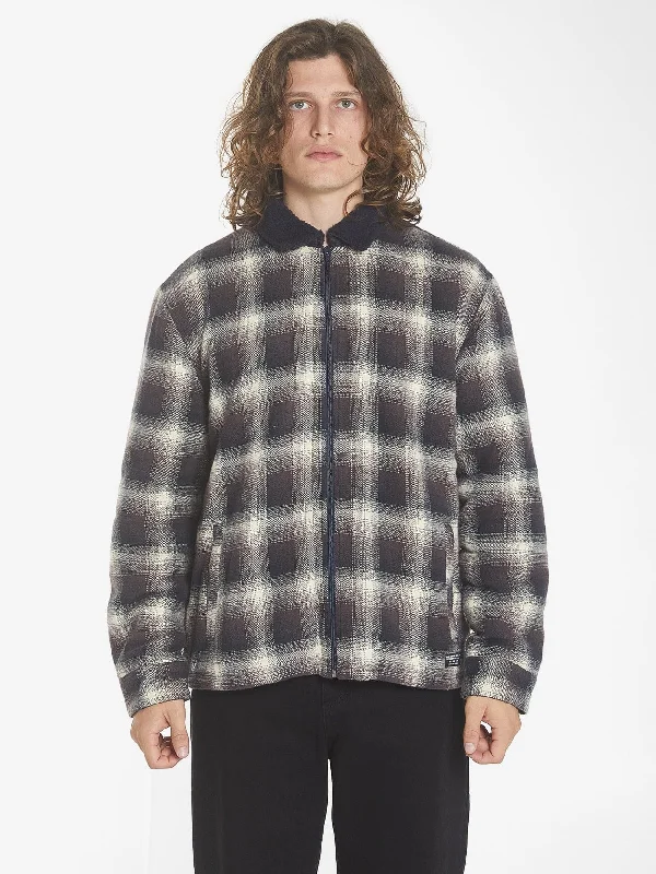 Shop stylish and affordable clothes –   Barrio Quilt Sherpa Flannel Jacket - Deep Plum