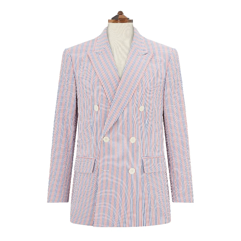 New season, new deals – shop men's clothing now!  Baylen Blue Red Seersucker Jacket