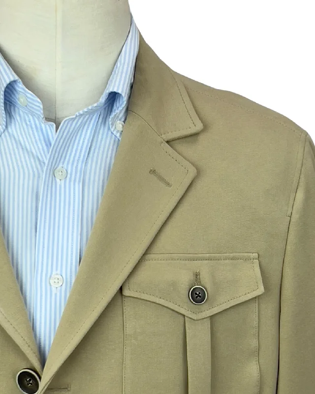 Upgrade your wardrobe with stylish men's apparel – now on sale!  Beige Stretch Cotton Safari Jacket