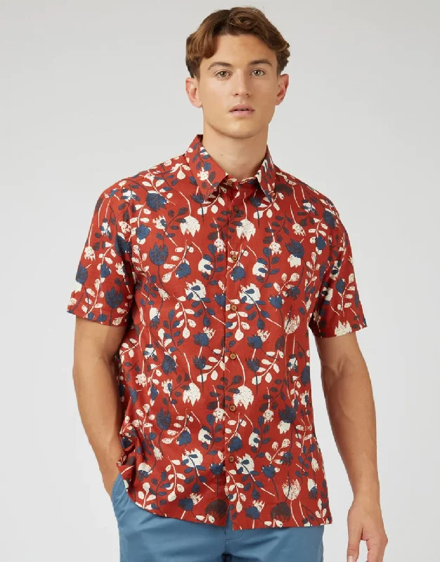 Save big on all types of clothing – Shop the sale now!  Ben Sherman Stencil Floral Print Cinnamon Short Sleeve Shirt