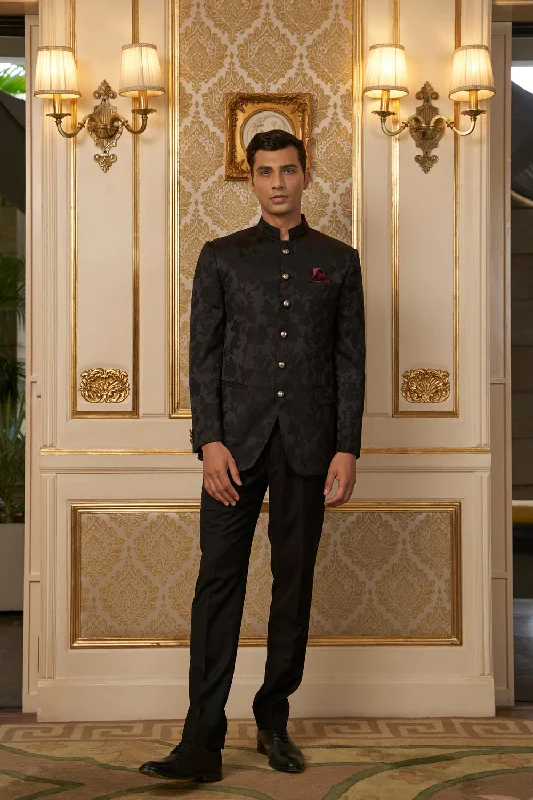 Men’s fashion just got more affordable – shop now!  Black Jackquard Bandhgala Jacket
