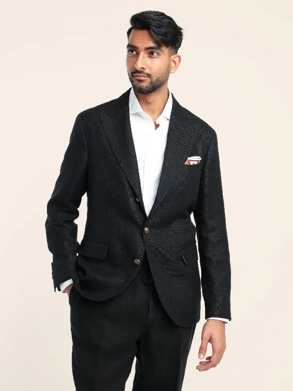 Shop men’s clothing for all seasons – Save big today! Black Linen-Wool-Silk Diagonal Deconstructed Sport Jacket Shop men’s clothing for all seasons – Save big today! Black Linen-Wool-Silk Diagonal Deconstructed Sport Jacket