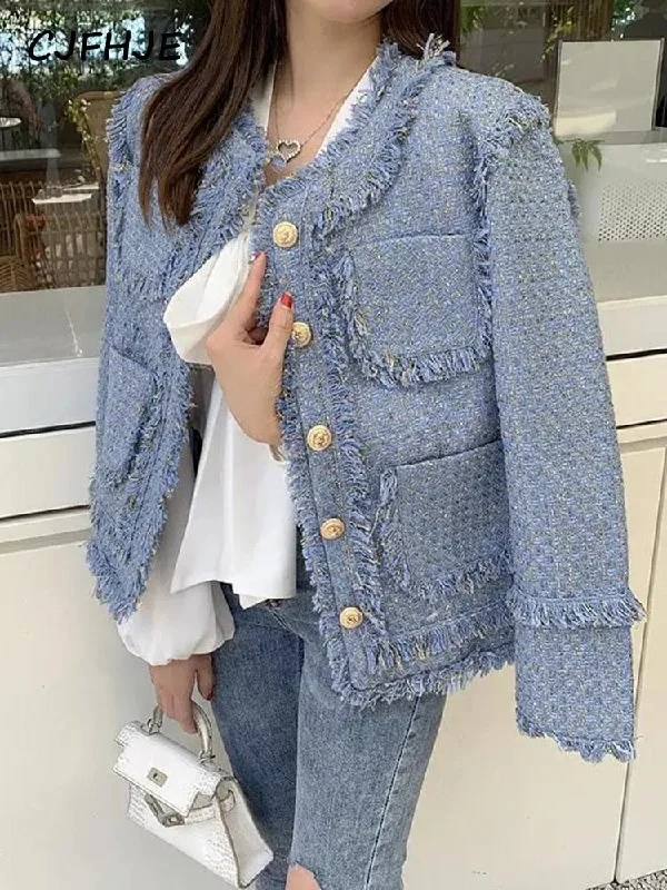Get stylish outfits for every occasion – Shop now and save! Elegant Blue Tassel Tweed Jacket Women Get stylish outfits for every occasion – Shop now and save! Elegant Blue Tassel Tweed Jacket Women