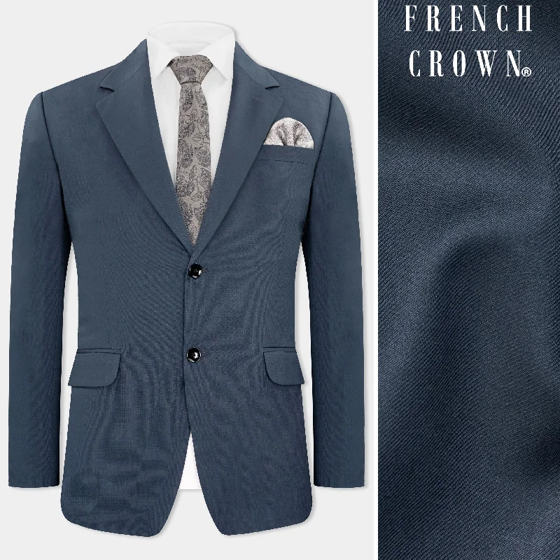 Shop stylish and affordable clothes –   Dark Slate Blue Single Breasted Wool Rich Blazer