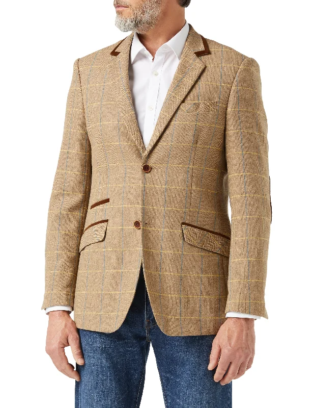 Shop the best clothing brands at amazing prices –   ELTON - Light Brown Tweed Check Blazer