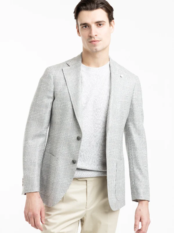 Update your look for less with men’s clothing on sale.  Grey Silk-Wool Prince of Wales Sport Jacket