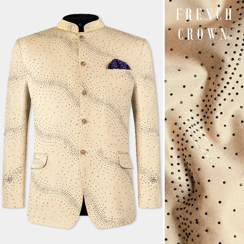 Shop affordable clothing for all occasions –  Ivory Cream Stonework Wool Rich Bandhgala Designer Blazer