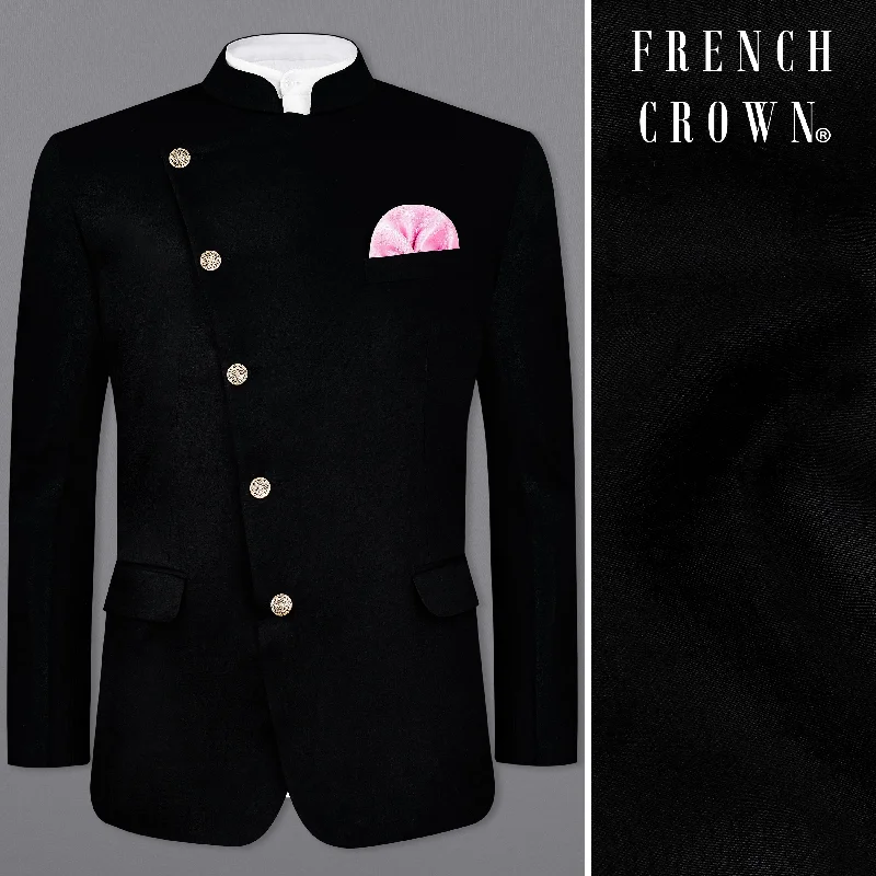 Huge savings on popular clothing styles – JADE BLACK Subtle Sheen CROSS PLACKET BANDHGALA/MANDARIN BLAZER Huge savings on popular clothing styles – JADE BLACK Subtle Sheen CROSS PLACKET BANDHGALA/MANDARIN BLAZER