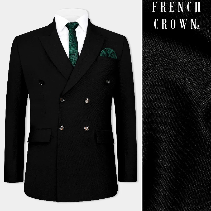 Save on men’s formal wear – perfect for your next event! Jade Black Wool Rich Stretchable Double Breasted traveler Blazer Save on men’s formal wear – perfect for your next event! Jade Black Wool Rich Stretchable Double Breasted traveler Blazer