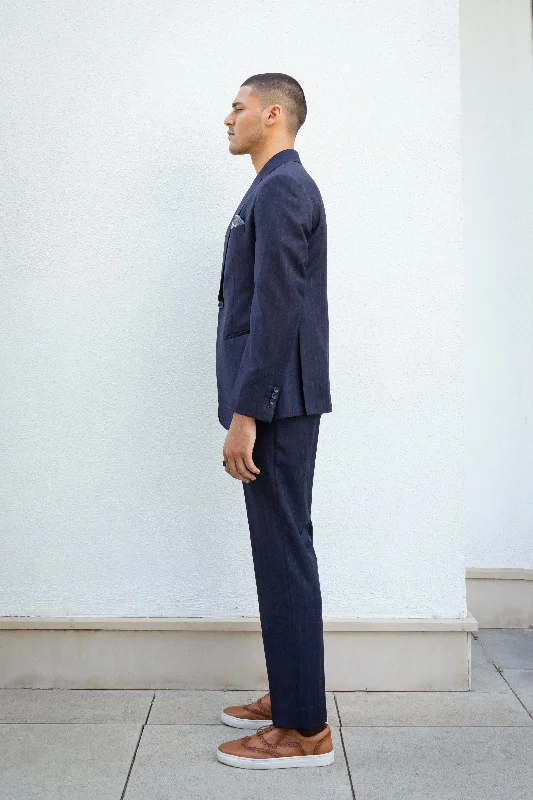 Men’s wardrobe essentials now at unbeatable prices.  Navy Blue Pin Striped Suit