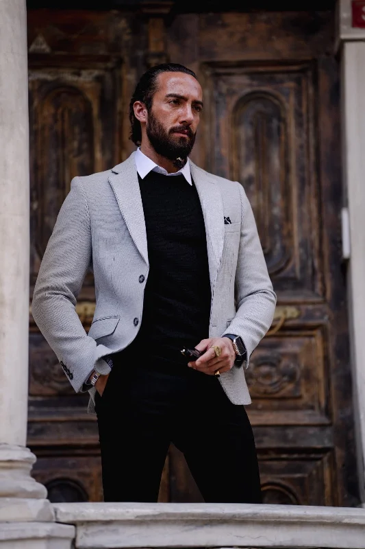 Seasonal fashion sale – Save on all your wardrobe essentials today!  Paris Gray Slim Fit Striped Linen Blazer
