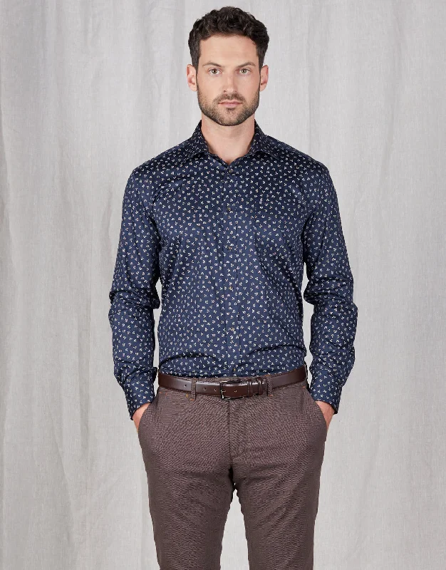 Exclusive online offer: Save 30% on all men's clothing. Sinatra Navy & Yellow Autumn Leaves Print Shirt Exclusive online offer: Save 30% on all men's clothing. Sinatra Navy & Yellow Autumn Leaves Print Shirt