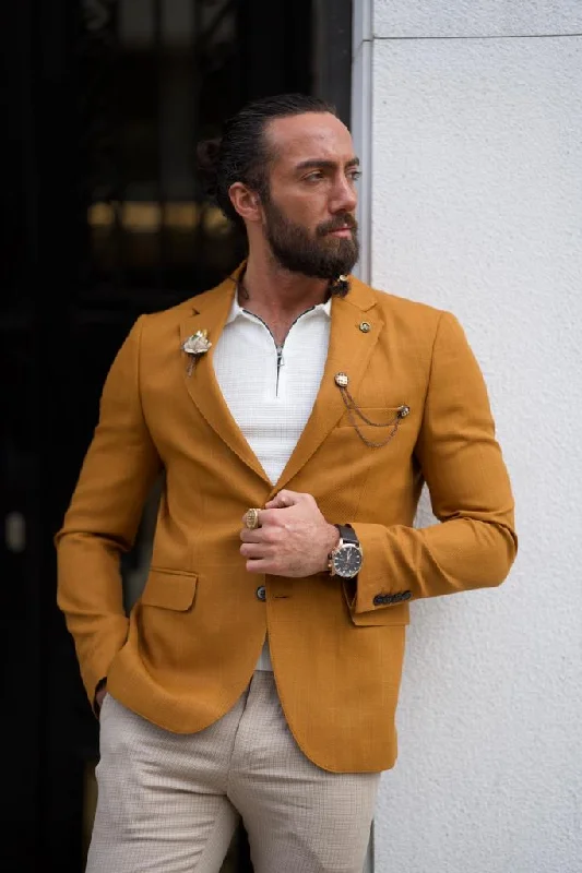 Final clearance: Men’s clothing items up to 70% off!  Sorento Light Mustard Slim Fit Notch Lapel Cotton Blazer