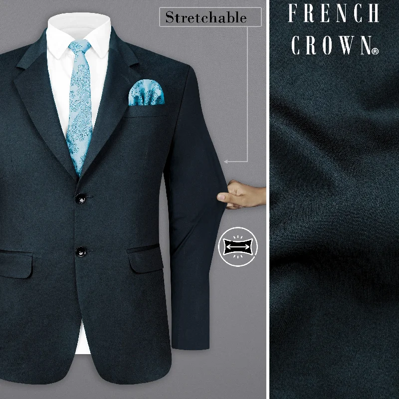 Seasonal sale  Timber Sea Blue Solid Stretchable Premium Cotton traveler Blazer