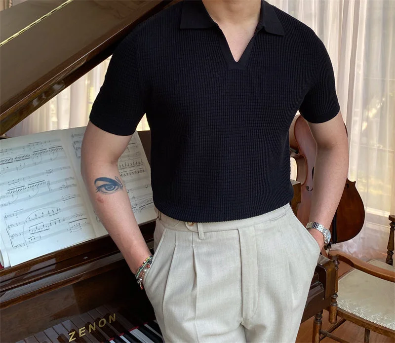 Shop affordable clothing for all occasions –  Buttonless Micro-Textured Knitted Polo