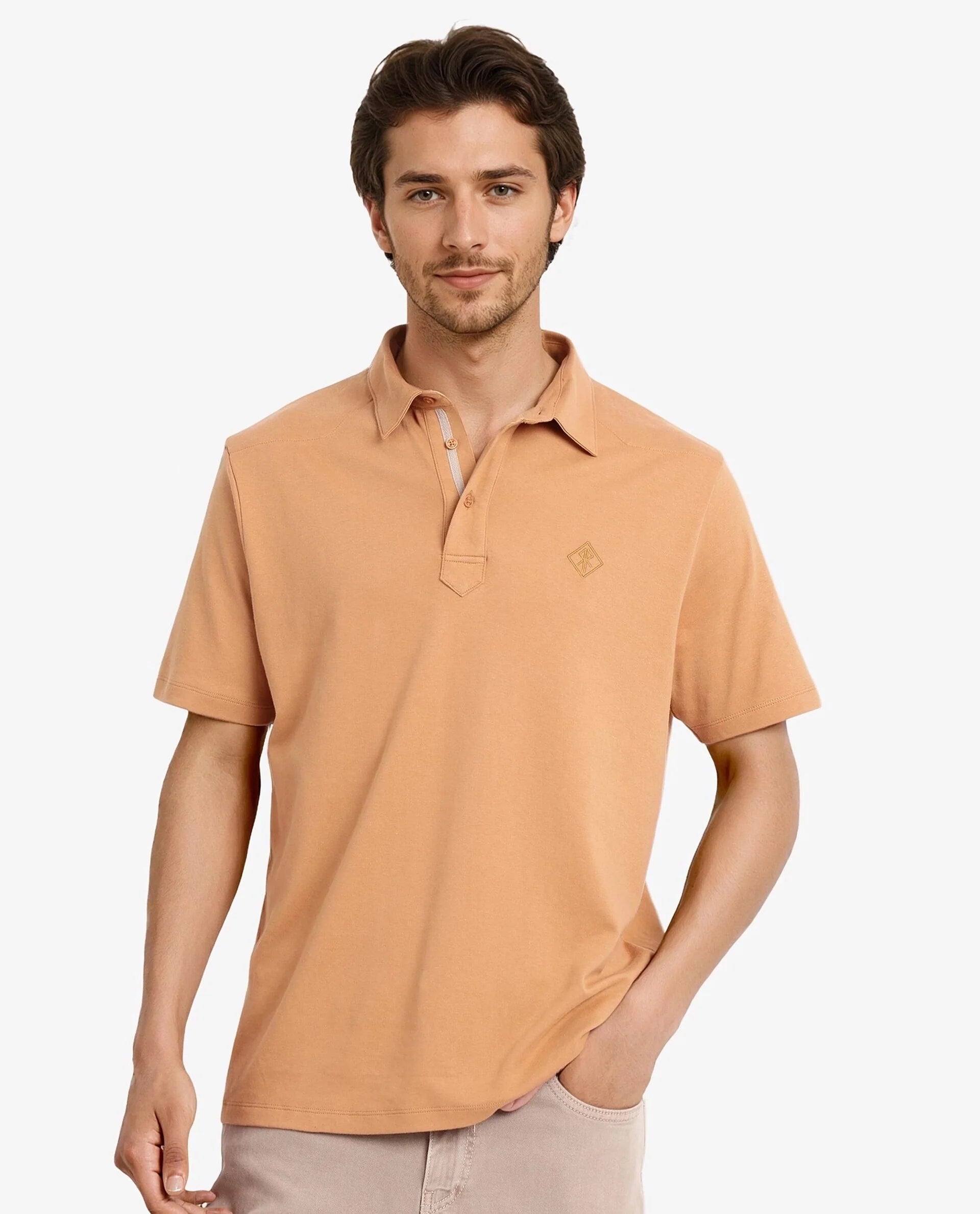 Save more with our buy-more, save-more deals on men’s fashion.  Rare Rabbit Men Calix Mustard Short Sleeve Collared Neck Plain Embroidered Logo Polo