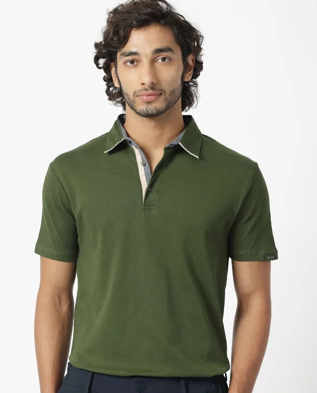Shop now for fresh styles at discounted prices.  Rare Rabbit Men's Casca Dark Olive Cotton Fabric Collared Neck Half Sleeves Polo T-Shirt