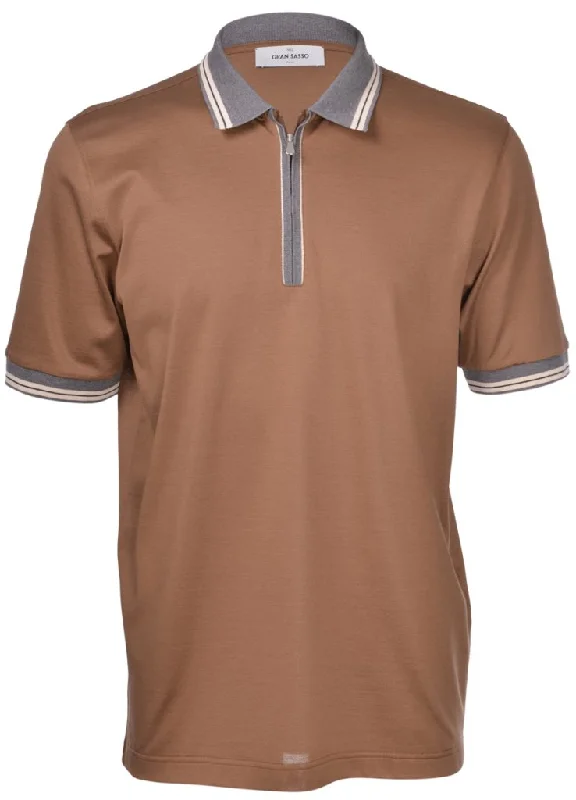 Shop the season’s best styles at discounted prices on men's clothing.  ID70208-Gran Sasso Brown Zip Polo