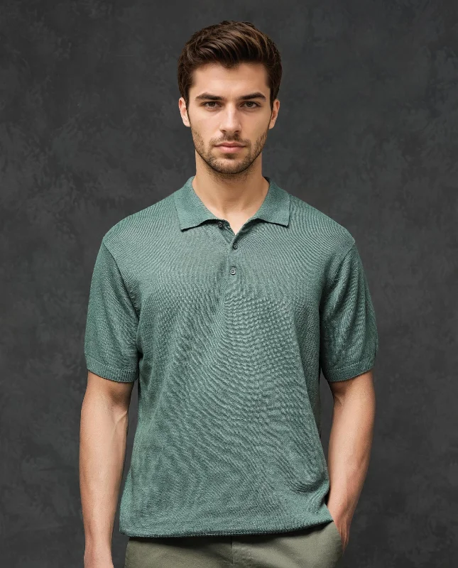 Flash sale alert! Shop fashion-forward clothing at discounted prices.  Rare Rabbit Men's Mekko Dusky Green Half Sleeves Solid Polo T-Shirt