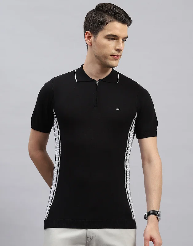 Fresh clothing styles are here – Shop now for exclusive discounts!  Men Black Printed Polo Collar Half Sleeve T-Shirt