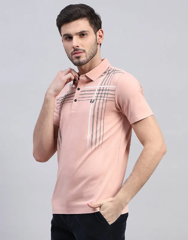 Huge deals on men’s clothing – Limited-time only!  Men Peach Printed Polo Collar Half Sleeve T-Shirt