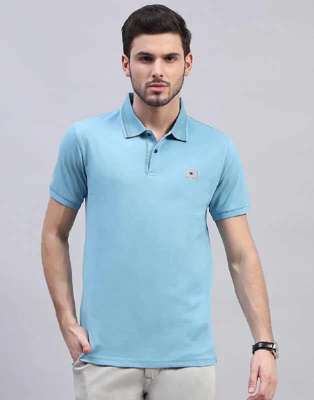 Flash sale: Save big on men's clothing this weekend!  Men Sky Blue Solid Polo Collar Half Sleeve T-Shirt