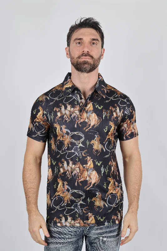 Buy more, save more –  Mens Performance Fabric Modern Fit Stretch Rodeo Print Polos