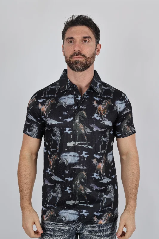 Final clearance: Men’s clothing items up to 70% off!  Mens Performance Fabric Modern Fit Stretch Rodeo Print Polos