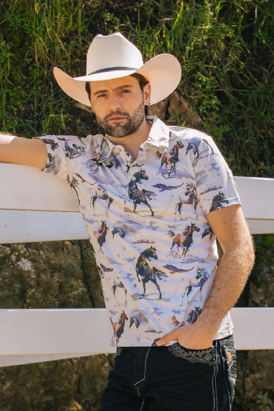 Take advantage of our men’s fashion sale – it’s your time to save!  Mens Performance Fabric Modern Fit Stretch Rodeo Print Polos