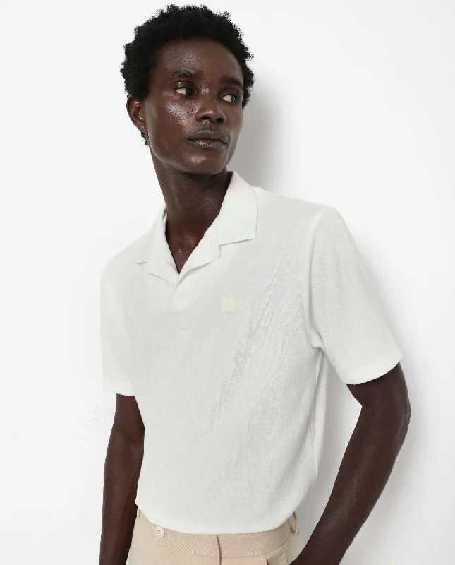 Don’t miss out – huge discounts on men’s trendy styles.  Rare Rabbit Men's Merk White Cotton Polyester Fabric Short Sleeve Johnny Collar Regular Fit Towel Terry Textured Polo T-Shirt