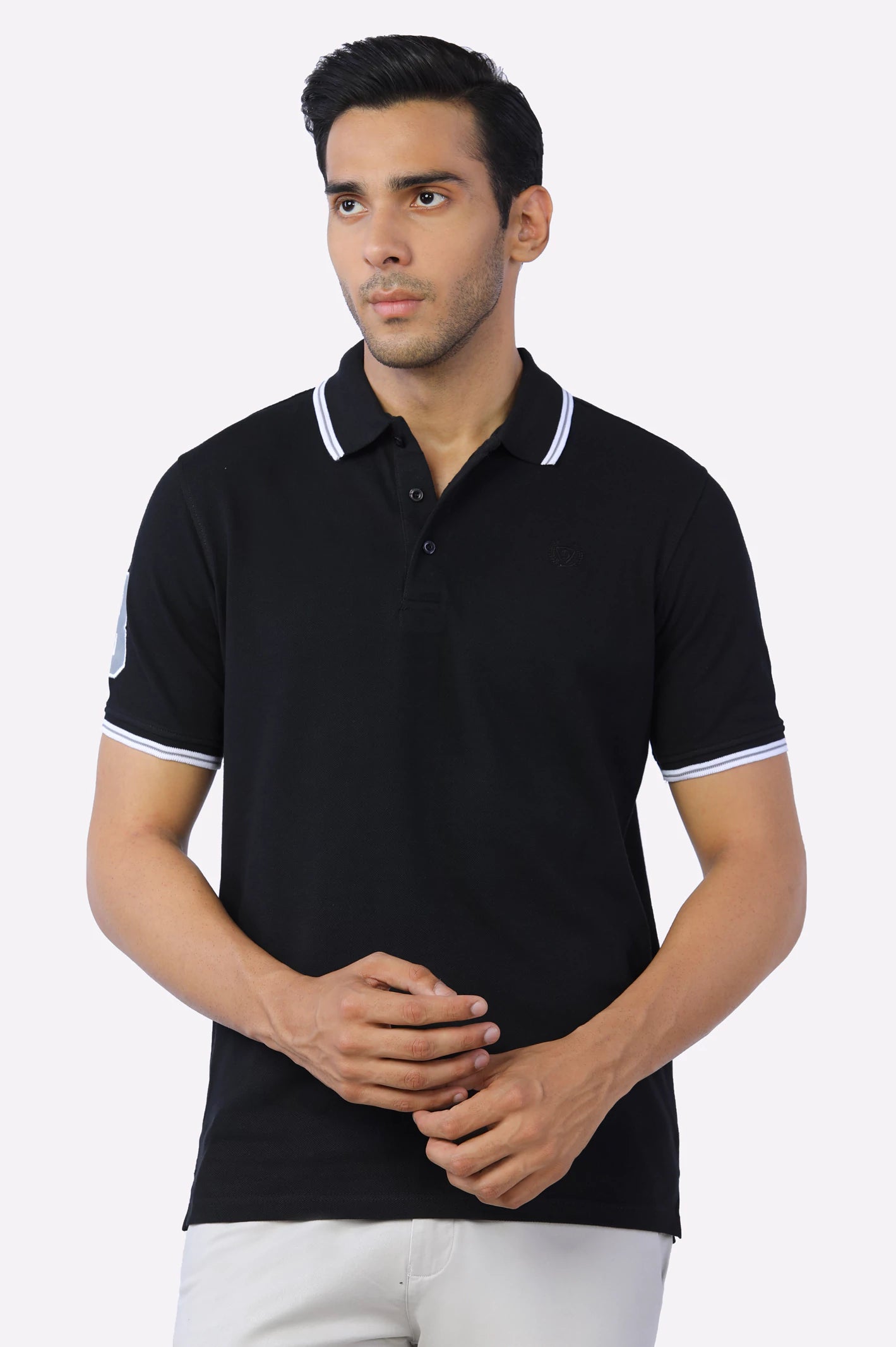 Save big on men’s casual wear – today only!  Black Jacquard Collar Polo