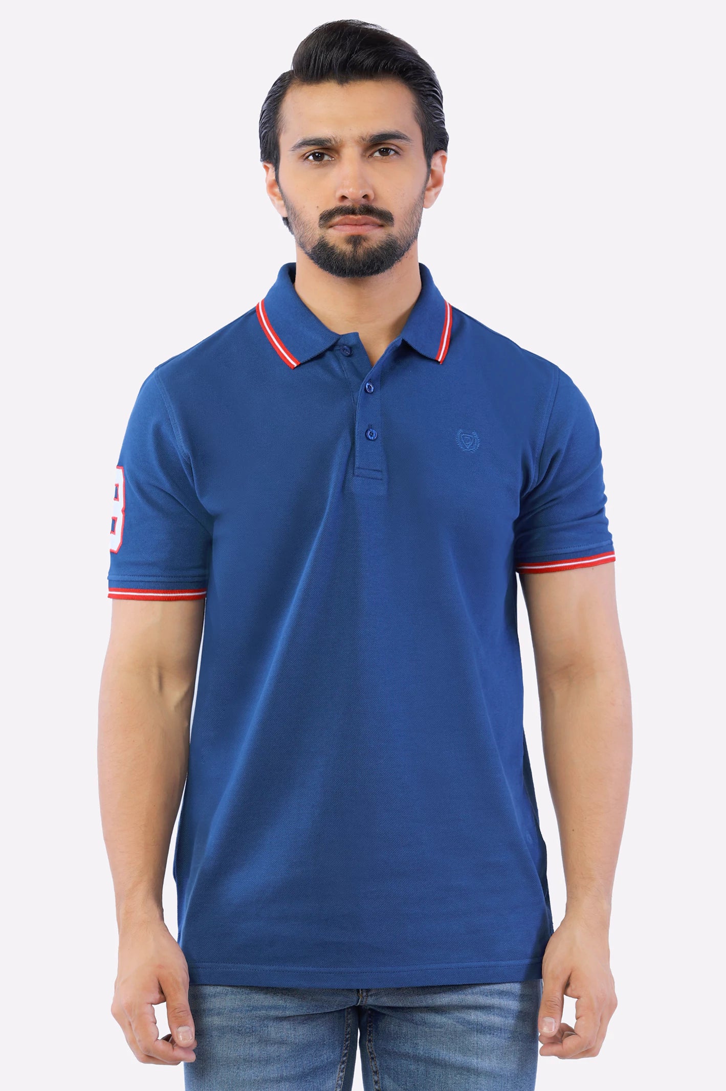 Get 25% off select men’s clothing when you shop online!  Royal Blue Jacquard Collar Polo