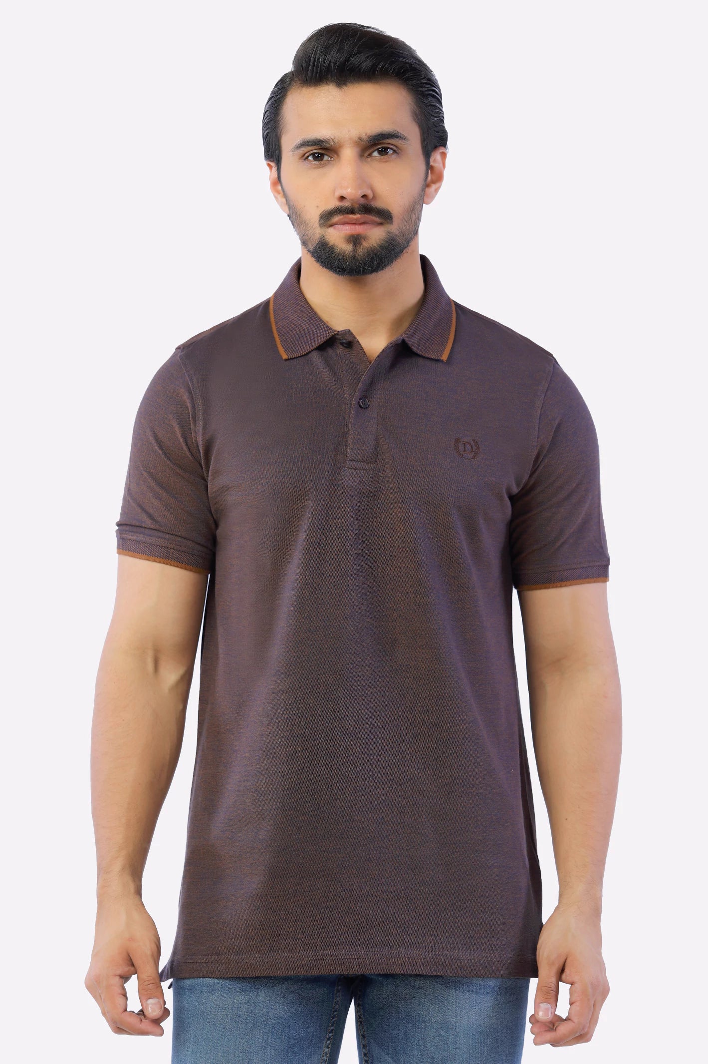 Shop the latest styles in men’s fashion – don’t miss out on these deals!  Dark Brown Jacquard Collar Polo