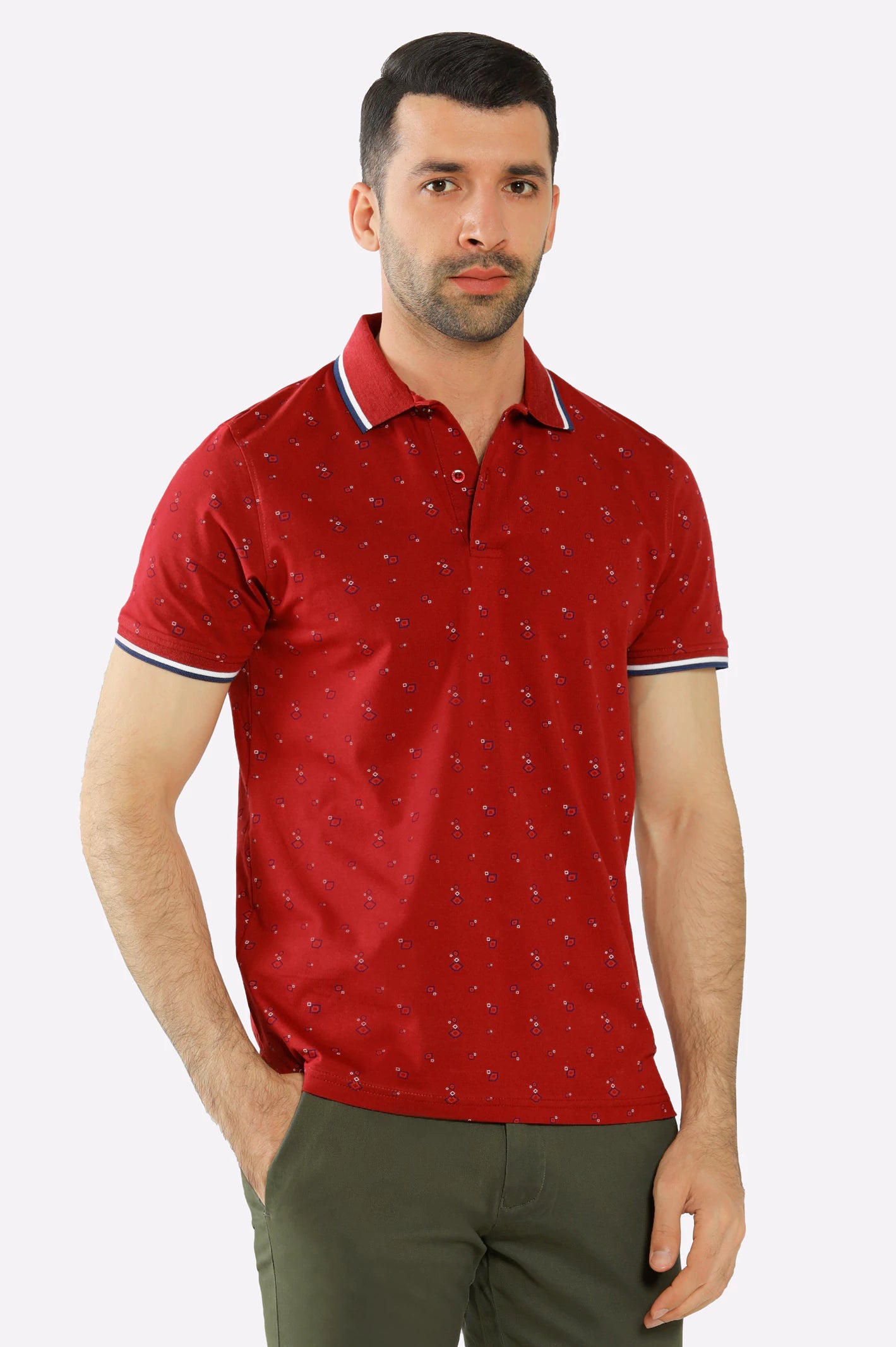 Save big on all types of clothing – Shop the sale now!  Red All Over Printed Polo